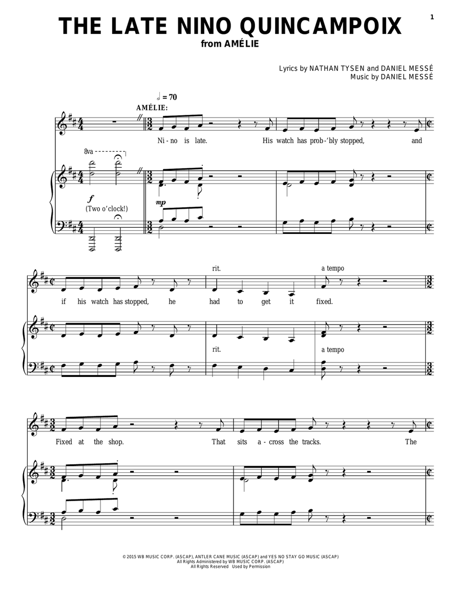 The Late Nino Quincampoix (from Amélie The Musical) Voice scores gallery preview page 1