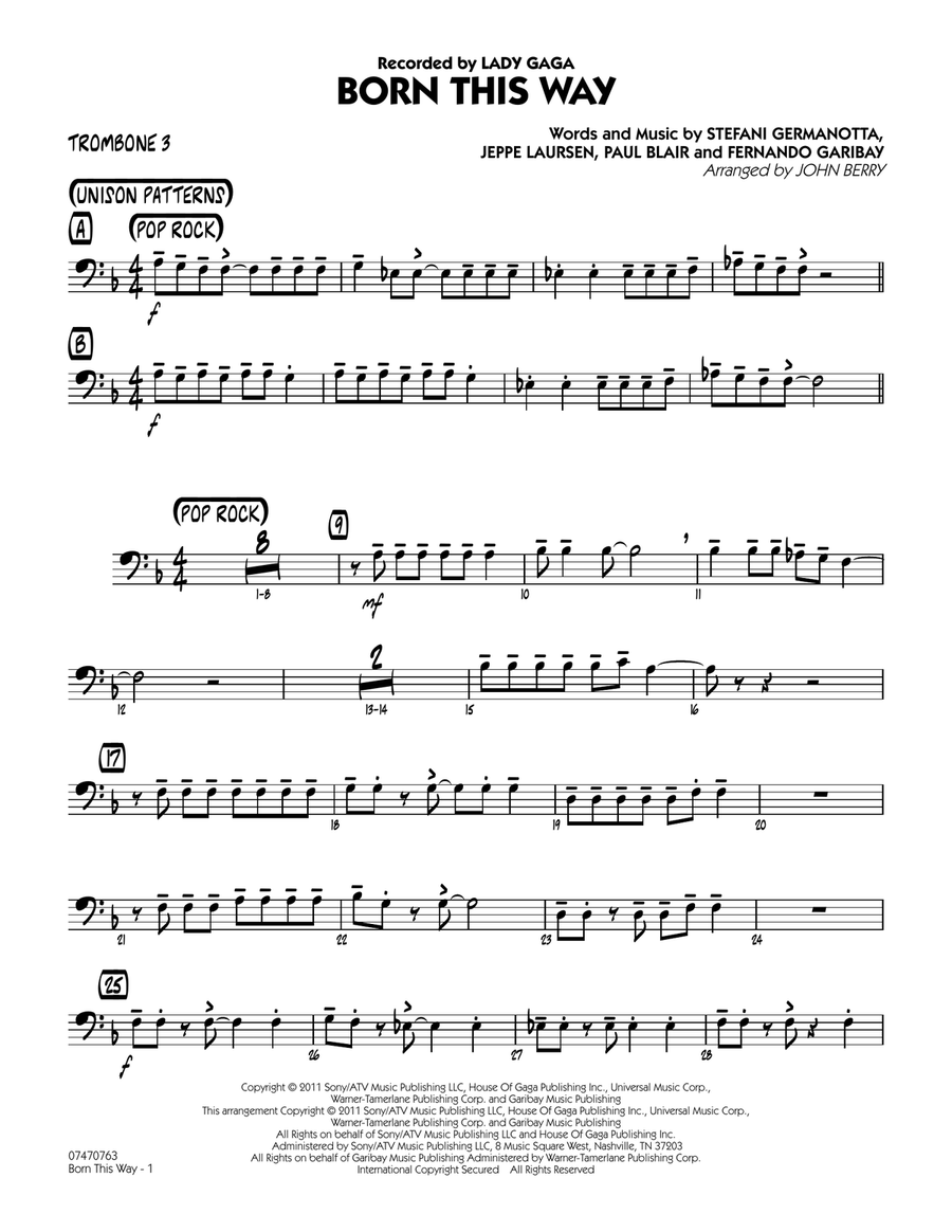 Born This Way - Trombone 3 Jazz Ensemble scores gallery preview page 1