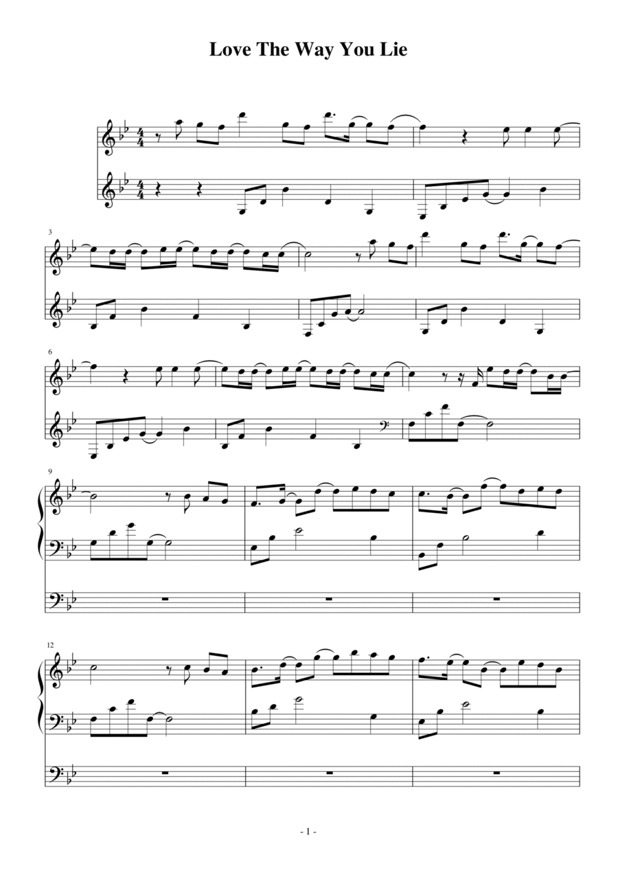 Love The Way You Lie Piano Solo scores gallery preview page 1