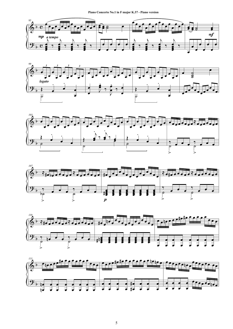 Mozart - Piano Concerto No.1 in F major K 37 for Piano version Mozart - Piano Concerto No.1 in F major K 37 for Piano version Piano Solo scores gallery preview page 5