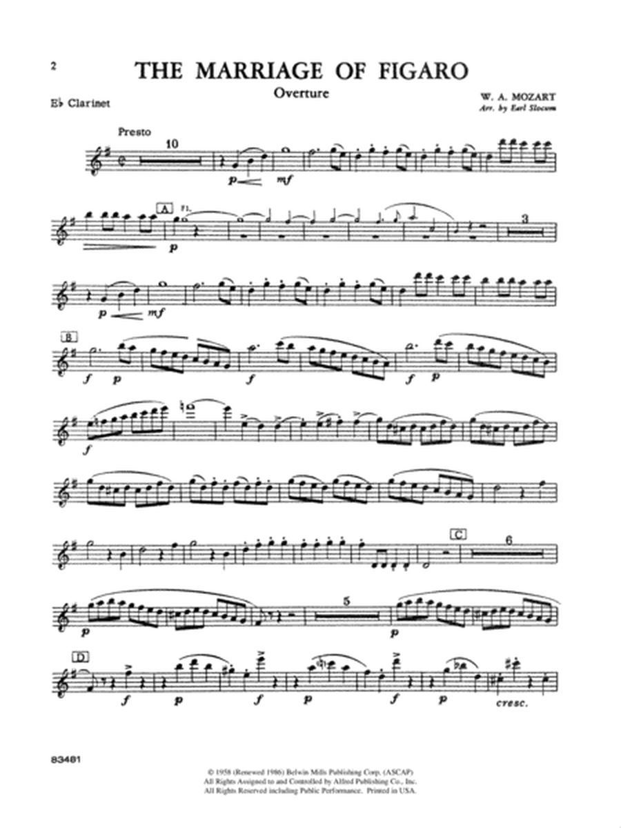 The Marriage of Figaro Overture: E-flat Soprano Clarinet