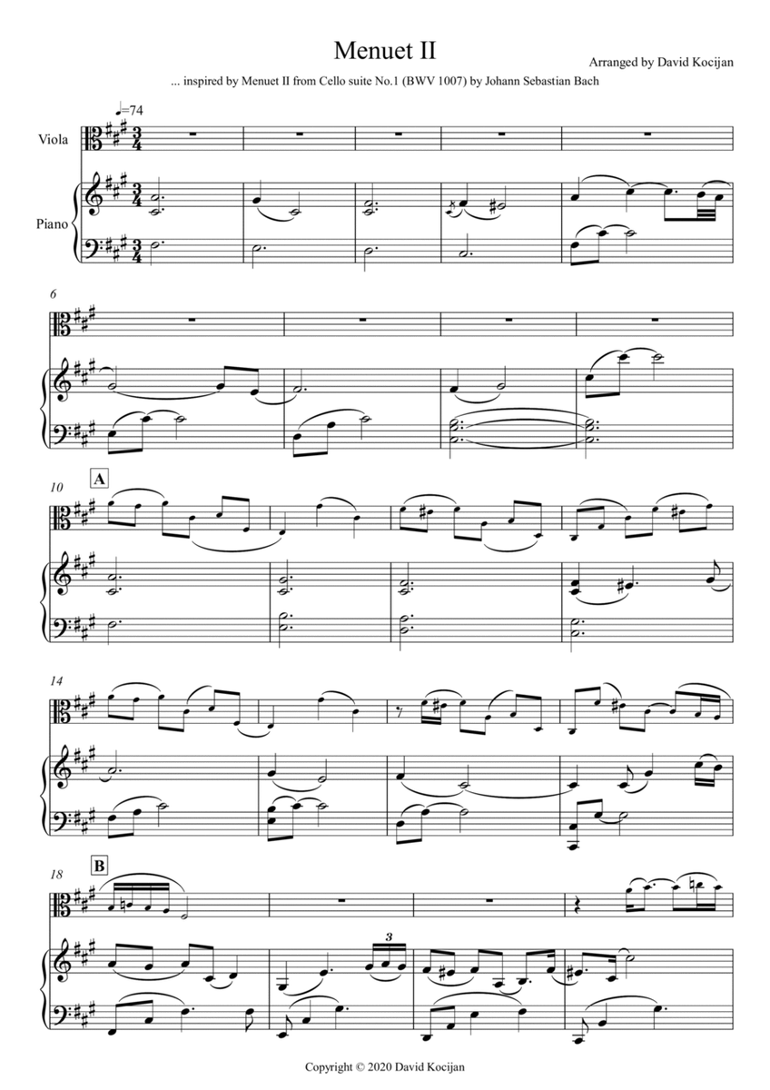 Menuet II - INTERMEDIATE (viola & piano) image number null