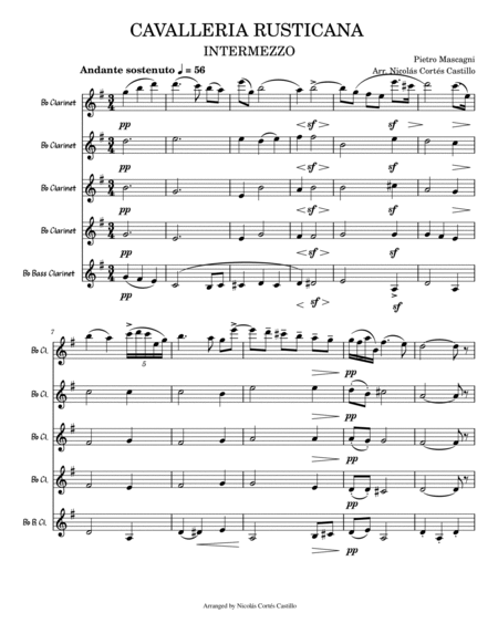 Intermezzo from Cavalleria Rusticana - Clarinet Quintet image number null