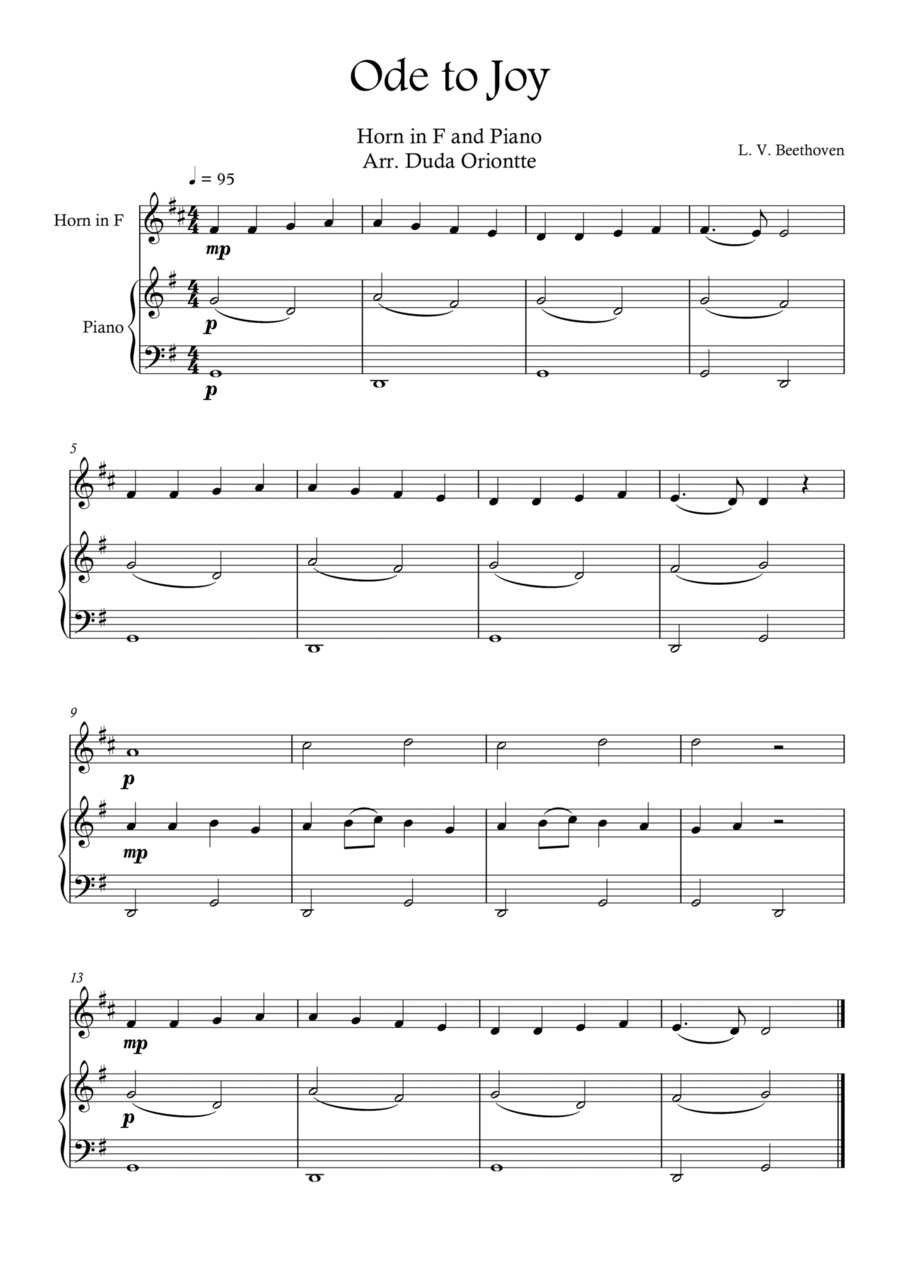 Ode the Joy ( Horn - Piano - Beethoven Symphony No. 9 ) BEGINNER Horn scores gallery preview page 1