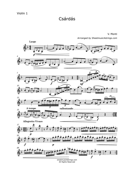 Monti, V. - Czardas for two Violins image number null