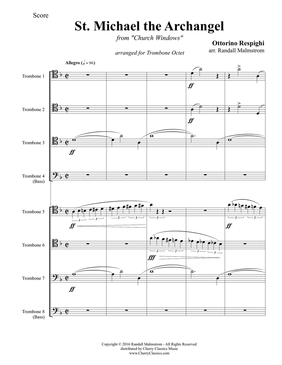 Respighi - St. Michael the Archangel from Church Windows for Trombone Octet Large Ensemble scores gallery preview page 1