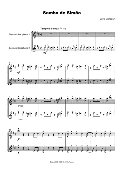 Samba de Simão, for Soprano Saxophone Duet