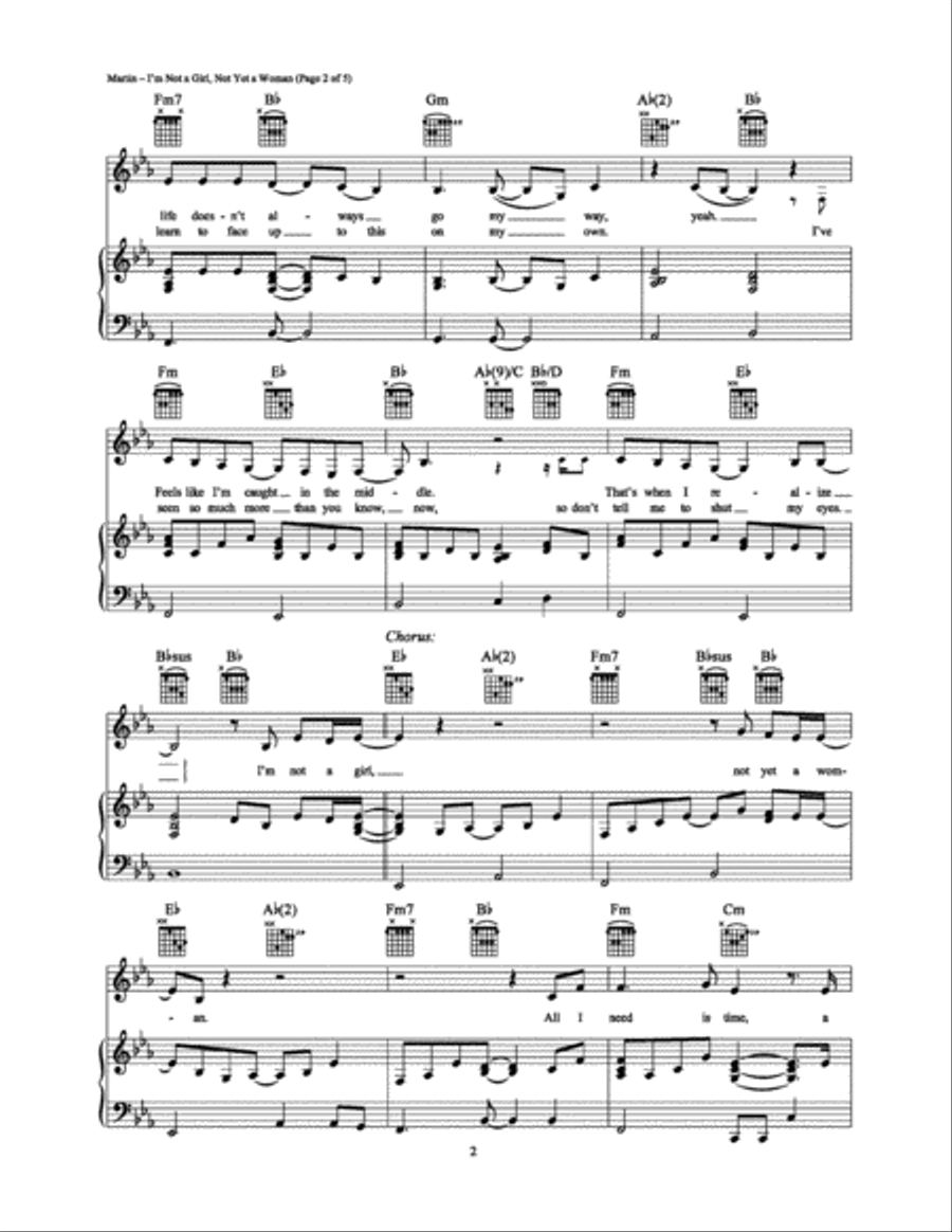 I'm Not a Girl, Not Yet a Woman Piano, Vocal, Guitar scores gallery preview page 2