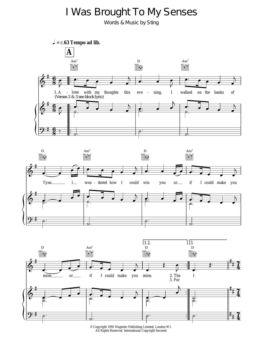 I Was Brought To My Senses Piano, Vocal, Guitar scores gallery preview page 1
