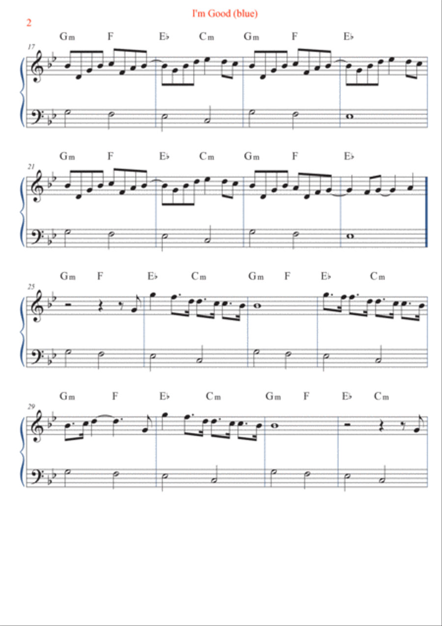 I'm Good (blue) I'm Good (blue) Easy Piano scores gallery preview page 2