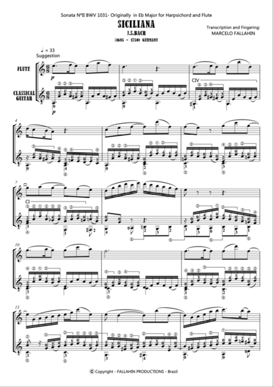 SICILIANA - SONATA Nº2 BWV 1031 - J.S.BACH - FOR FLUTE AND GUITAR SICILIANA - SONATA Nº2 BWV 1031 - J.S.BACH - FOR FLUTE AND GUITAR Chamber Music scores gallery preview page 2