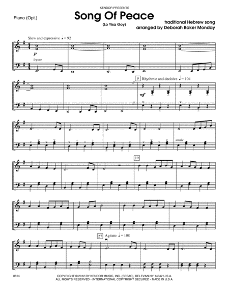 Song Of Peace (Lo Yisa Goy) - Piano