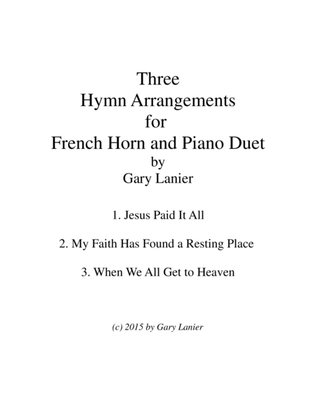 Book cover for THREE HYMN ARRANGEMENTS for F Horn and PIANO (Duet – Horn/Piano with Horn Part)