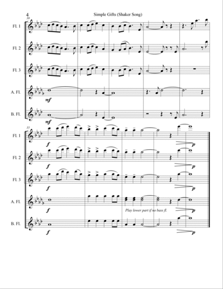 Simple Gifts for flute choir Flute Choir scores gallery preview page 5