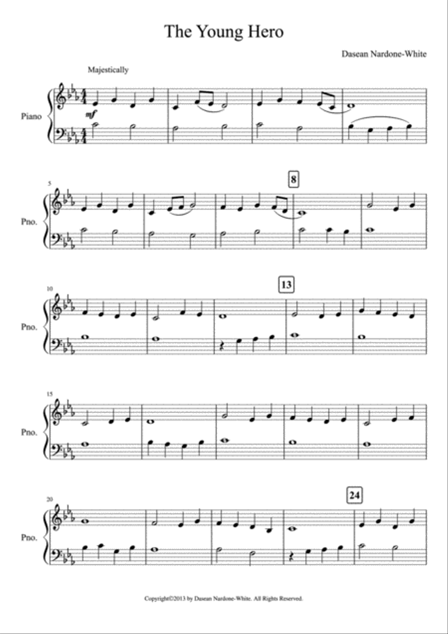 The Young Hero Easy Piano scores gallery preview page 1
