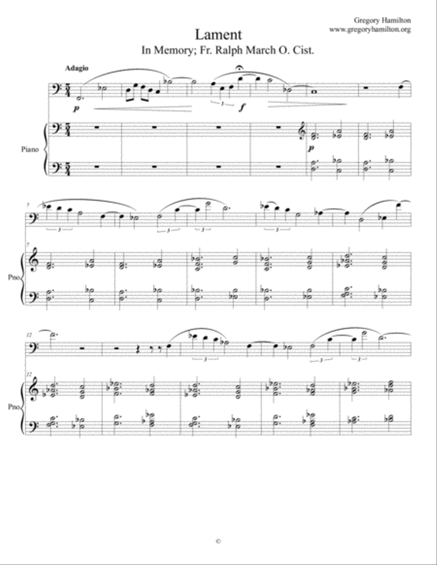 Lament for Trombone and Piano, In Memory of Fr. Ralph March, O.Cist.+ Piano Accompaniment scores gallery preview page 1