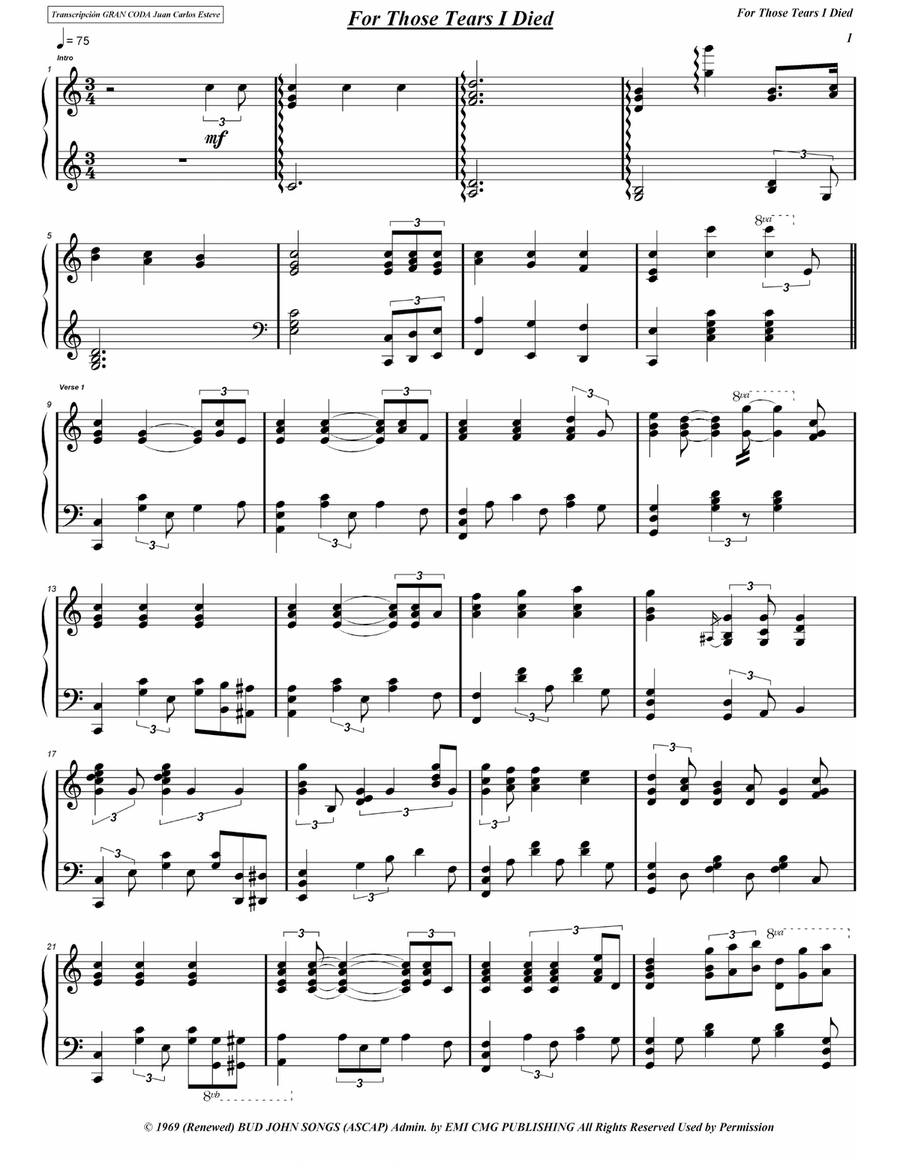For Those Tears I Died Piano Solo scores gallery preview page 1