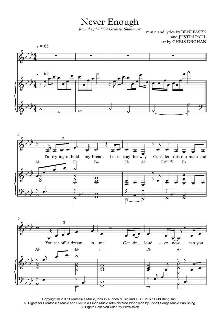 Never Enough Piano, Vocal scores gallery preview page 1
