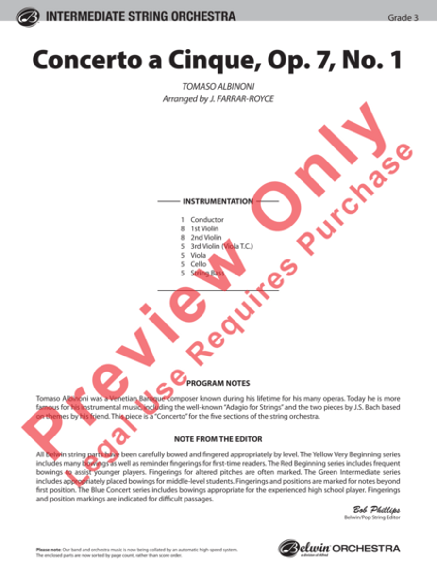 Concerto a Cinque, Opus 7, No. 1 String Orchestra scores gallery preview page 2