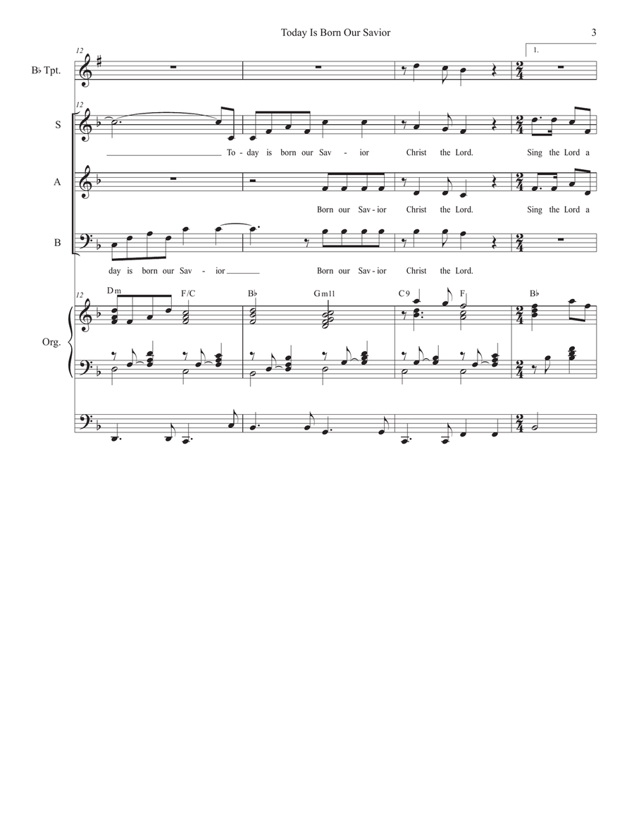 Today Is Born Our Savior (Psalm 96) (SAB) 3-Part scores gallery preview page 3