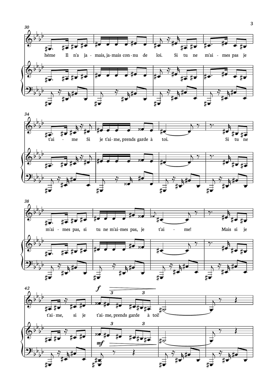 Habanera - Carmen for piano and voice in G# minor. Piano, Vocal scores gallery preview page 3