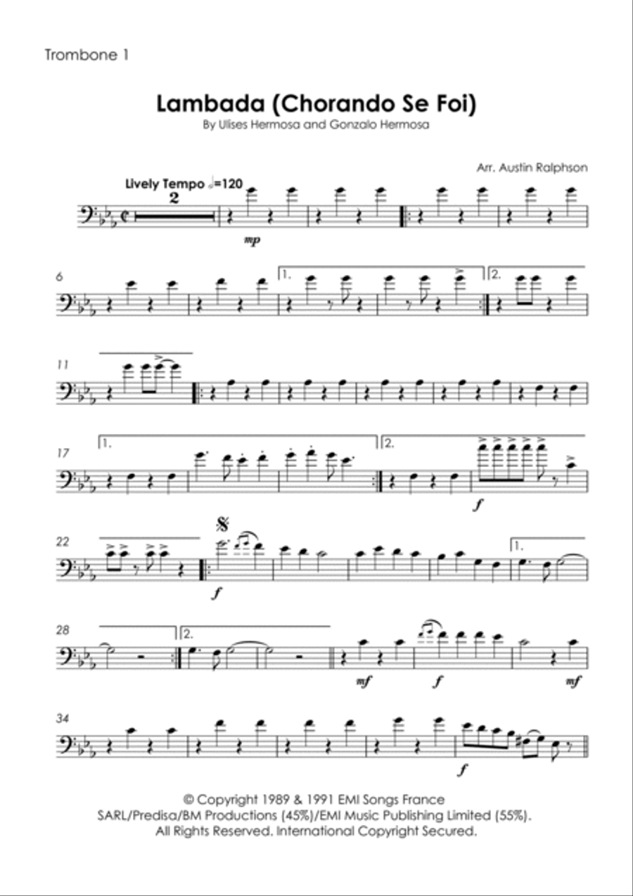 Chorando Se Foi (lambada) Brass Quartet scores gallery preview page 3