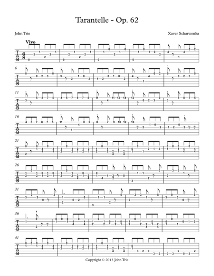 Opus 62, Tarantelle - tab Acoustic Guitar scores gallery preview page 1