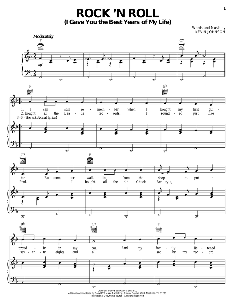 Rock 'N Roll (I Gave You The Best Years Of My Life) Piano, Vocal, Guitar scores gallery preview page 1