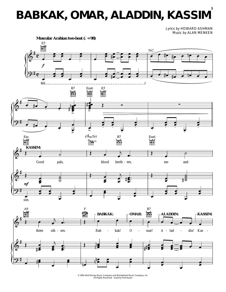 Babkak, Omar, Aladdin, Kassim (from Aladdin: The Broadway Musical) Guitar scores gallery preview page 1