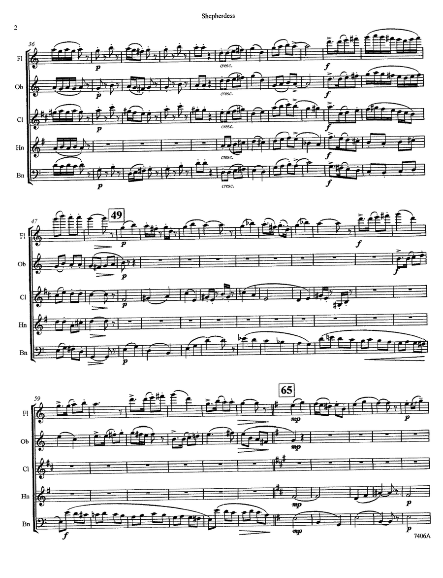 Song of the Shepherdess for wind quintet (2’15) Woodwind Quintet scores gallery preview page 2