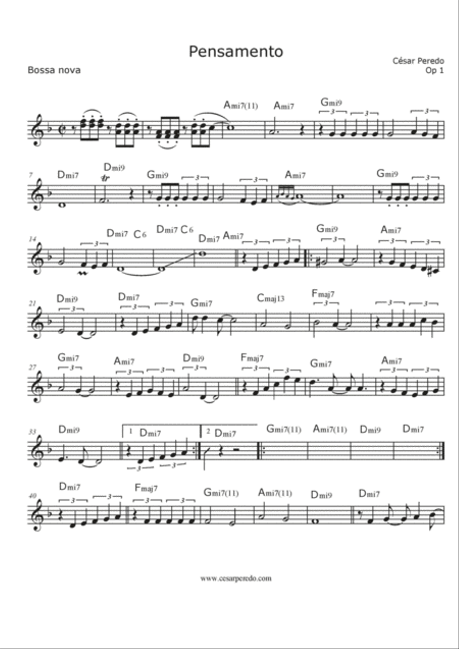 Pensamento for flute and jazz combo Op 1 Jazz Ensemble scores gallery preview page 2
