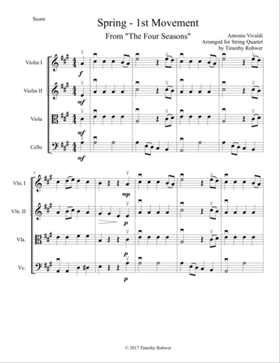 Spring from the Four Seasons String Quartet scores gallery preview page 2
