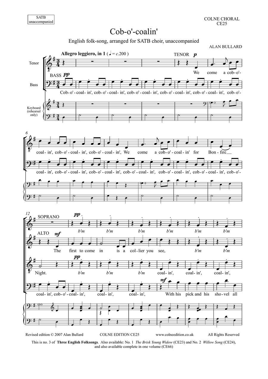 Cob-o'-coalin' - folk-song arranged for SATB unaccompanied 4-Part scores gallery preview page 1