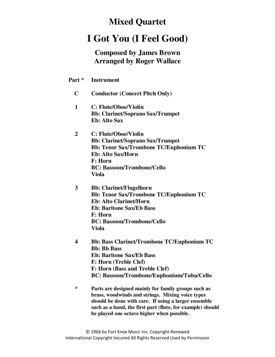 I Got You (i Feel Good) Brass Quartet scores gallery preview page 1