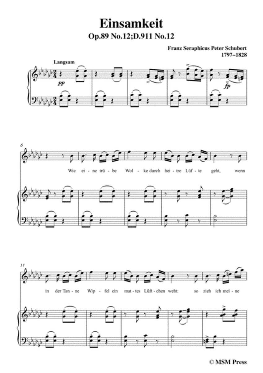 Schubert-Einsamkeit,from 'Winterreise',Op.89(D.911) No.12,in e flat minor,for Voice&Pno image number null