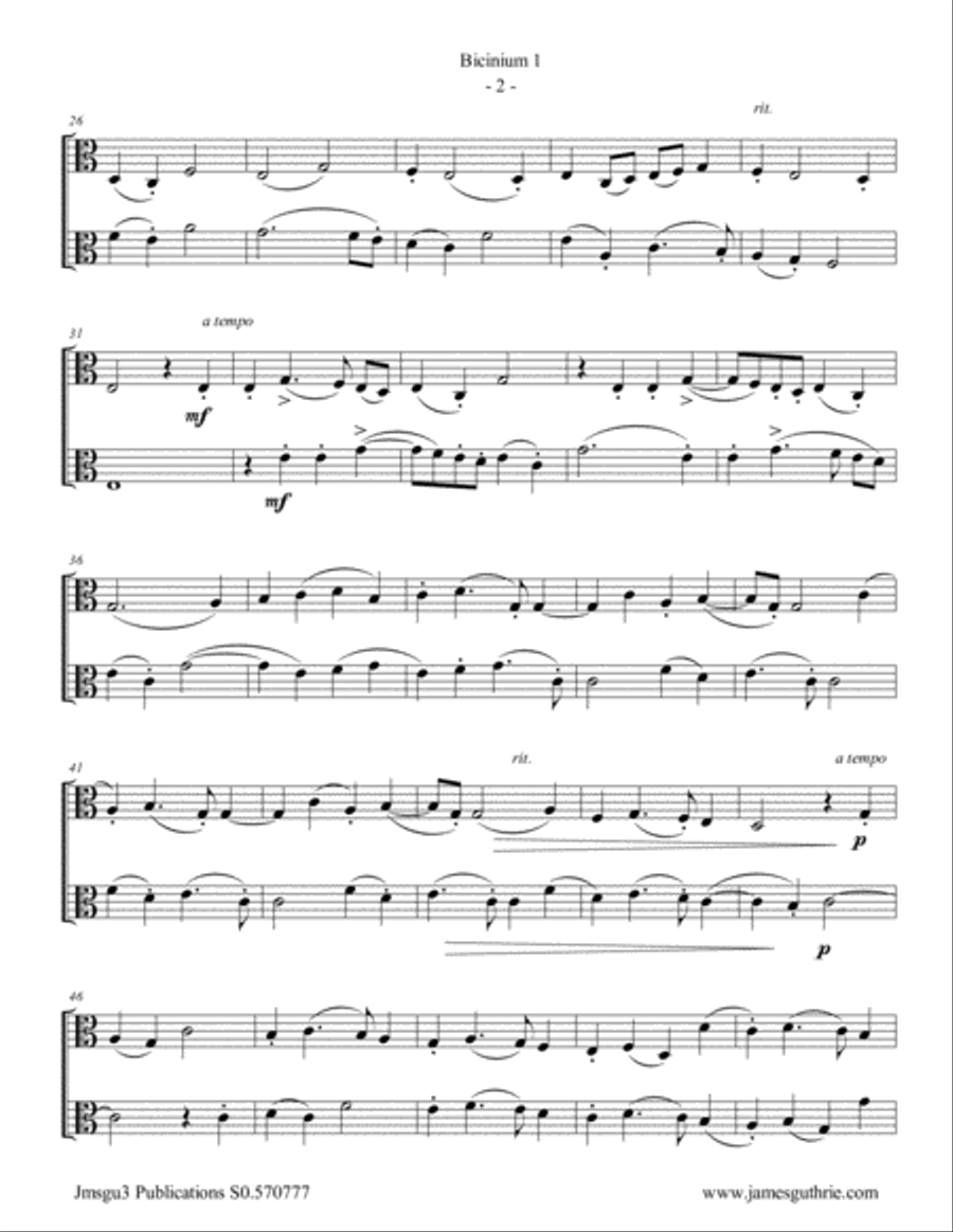 Josquin: Bicinium 1 for Viola Duo String Duet scores gallery preview page 2
