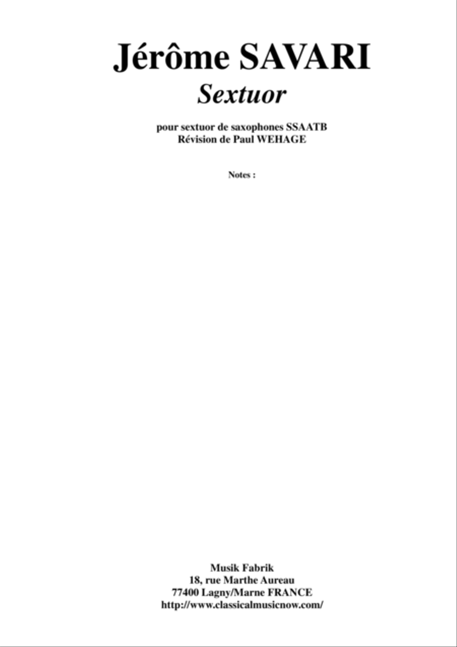 Jérôme Savari: Sextet for SSAATB saxophone sextet SSAATB scores gallery preview page 1
