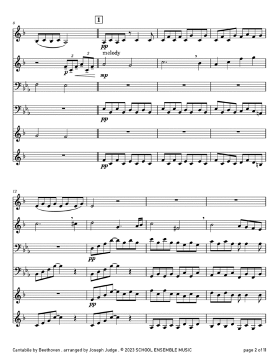 Cantabile by Beethoven for Brass Quartet in Schools Brass Quartet scores gallery preview page 2
