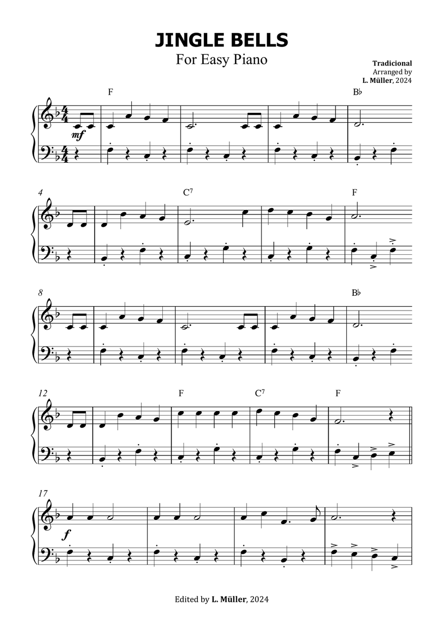 Jingle Bells - Easy Piano in F Major with chords Easy Piano scores gallery preview page 1