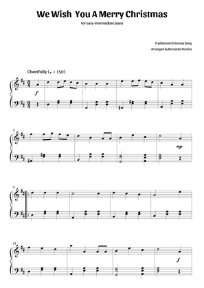 We Wish You A Merry Christmas (easy-intermediate piano in D major – clean sheet music)