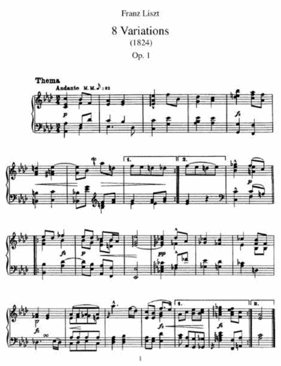 Franz Liszt - 8 Variations (1824)  Op. 1