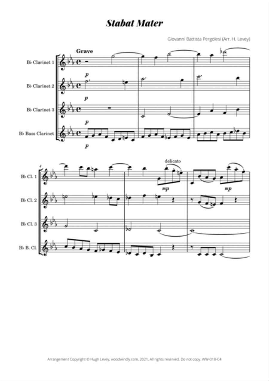 Stabat Mater Dolorosa - Pergolesi - Clarinet Quartet Clarinet Quartet scores gallery preview page 3