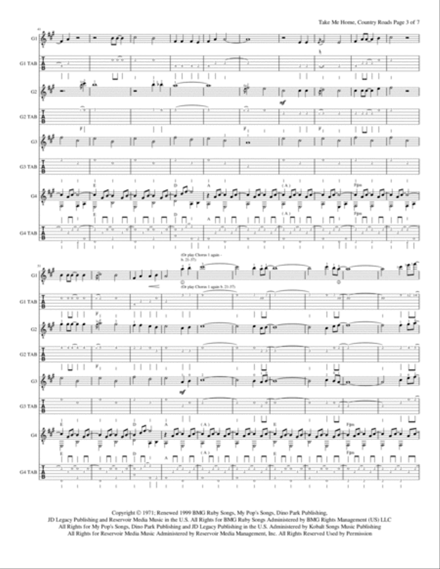 Take Me Home, Country Roads Guitar Ensemble scores gallery preview page 4