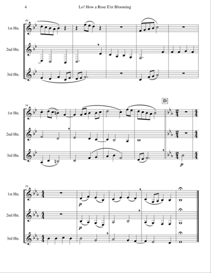 Lo! How a Rose E'er Blooming (Horn Trio) Brass Trio scores gallery preview page 4