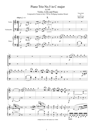 Book cover for Mozart - Piano Trio No.5 in C major K.548 for Violin, Cello and Piano - Full score and Parts