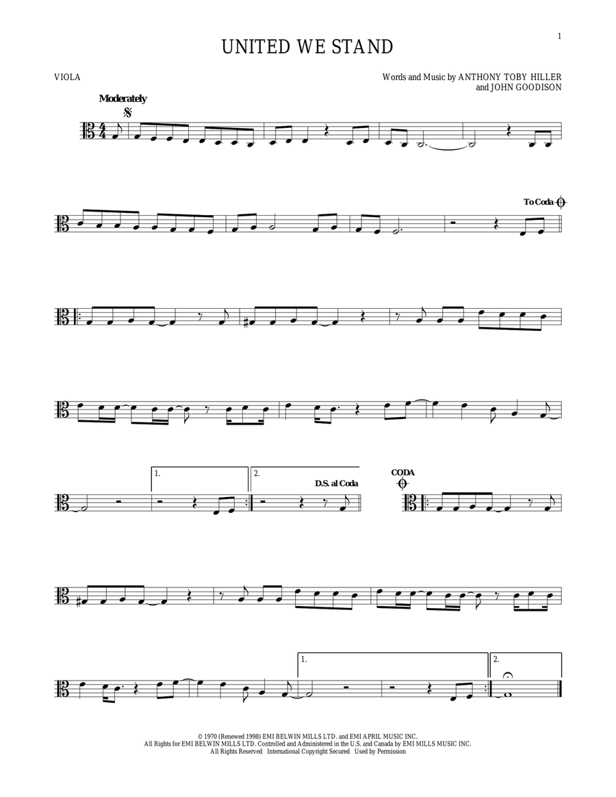 United We Stand United We Stand Viola Solo scores gallery preview page 1