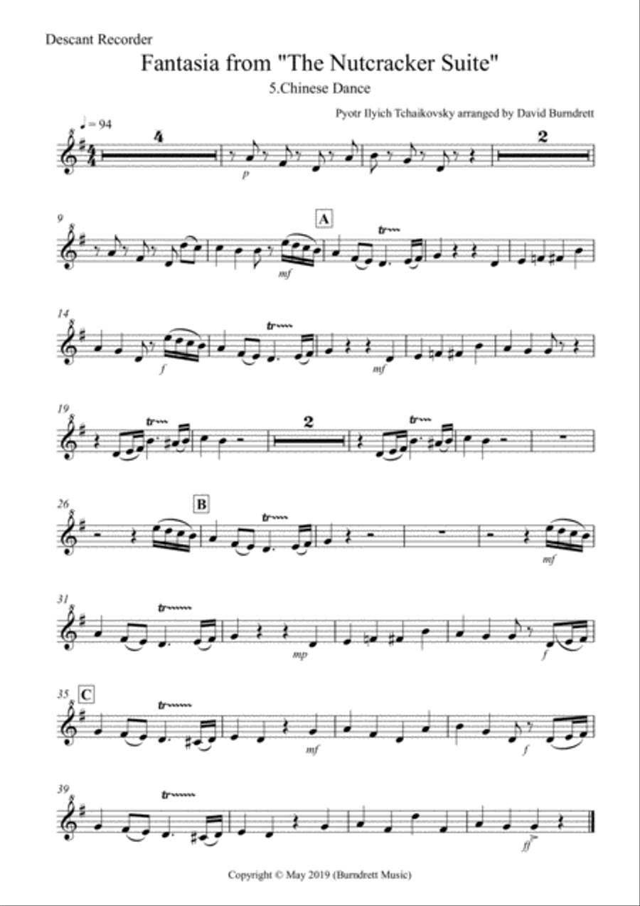 Chinese Dance (Fantasia from Nutcracker) for Recorder Quartet Recorder scores gallery preview page 4