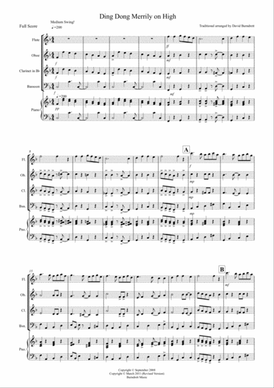Ding Dong Merrily on High (Jazzy Style!) for Wind Quartet Ding Dong Merrily on High (Jazzy Style!) for Wind Quartet Woodwind Quartet scores gallery preview page 1