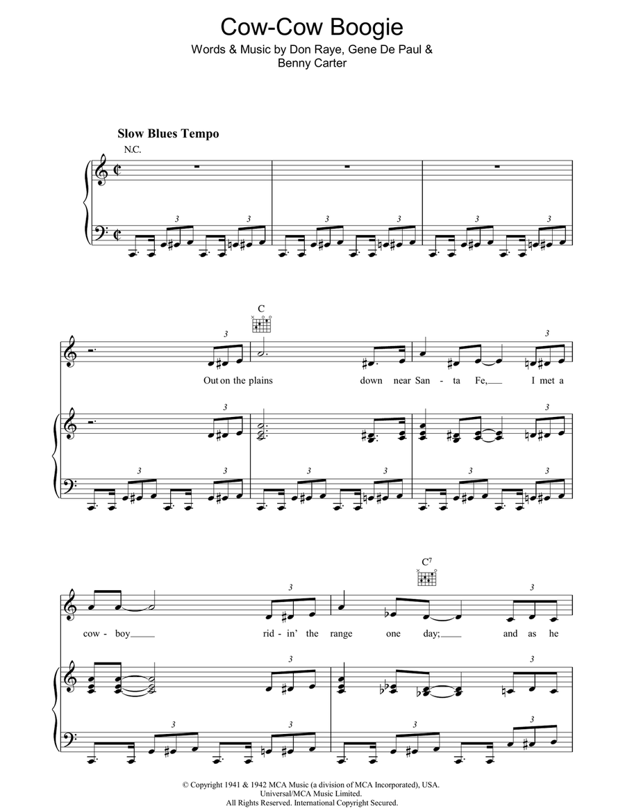 Cow-Cow Boogie Piano, Vocal, Guitar scores gallery preview page 1