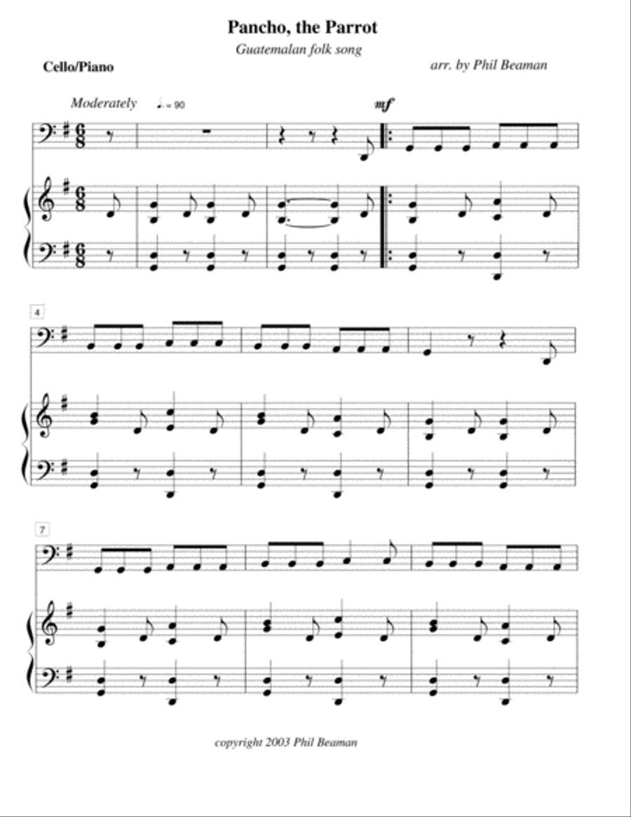 Pancho, the Parrot-cello and piano Piano scores gallery preview page 1